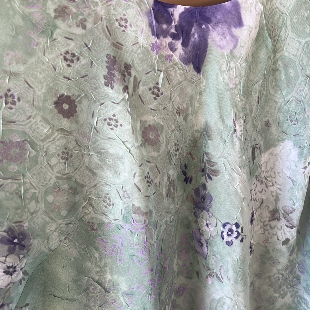 Vintage Y2K Karin Stevens 12 Crinkled Floral Sheath Maxi Dress Sage Purple Fairy - Picture 3 of 6